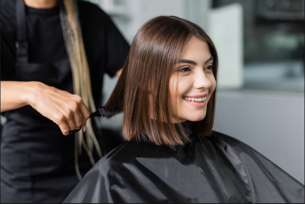 Woman getting a haircut